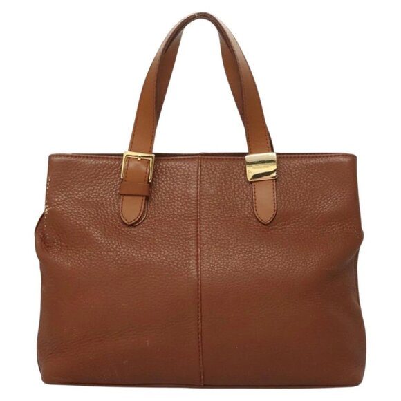 Burberrys Tote Bag Leather Brown Gold Auth - Picture 1 of 15